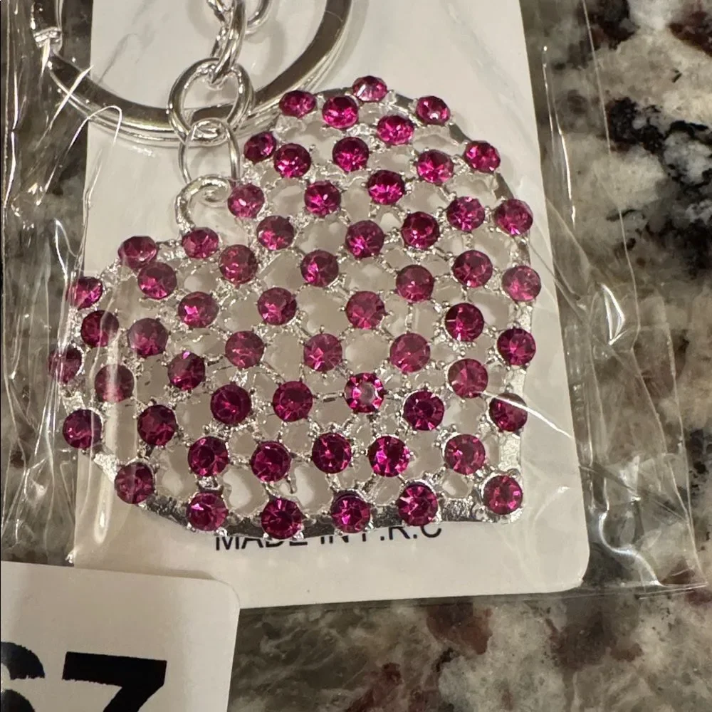 2067 Hot Pink Stone Heart Key Ring & Bag‎ Charm